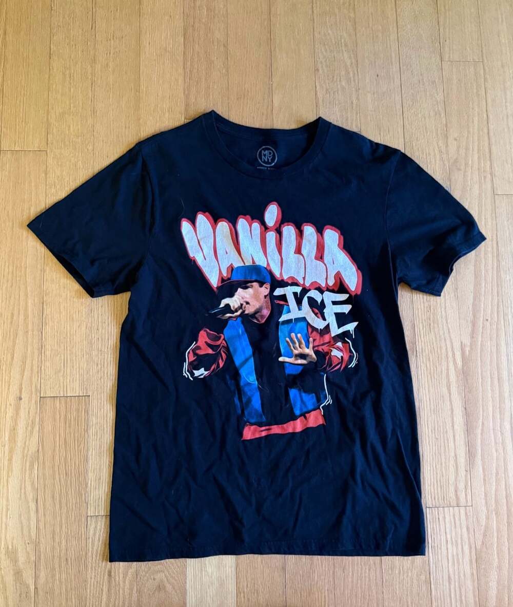 MDNY Merch Direct Vanilla Ice Rapper Graphic Black T-Shirt